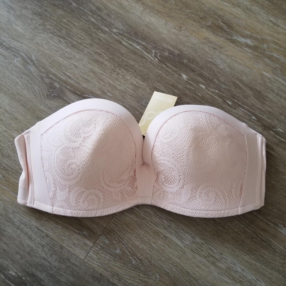 NWT Delimira Apricot Pink Nude Lace Underwire Strapless Bra Size 34C